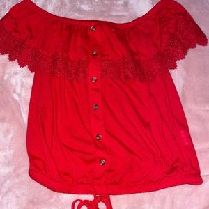 No boundaries off the shoulder red lace top